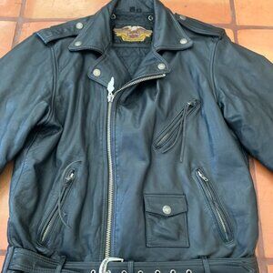 Harley Davidson Embossed Eagle Leather Motorcycle Jacket Mens Sz. L Tall Quilted